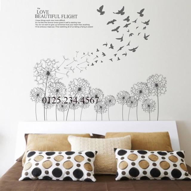 Decal dán tường bồ công anh và chim én