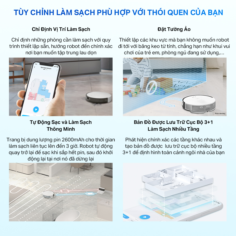 Robot Hút Bụi Và Lau Nhà TP-Link Tapo RV20 Mop / RV20 Mop Plus Điều Hướng LiDar MagSlim - Hàng Chính Hãng