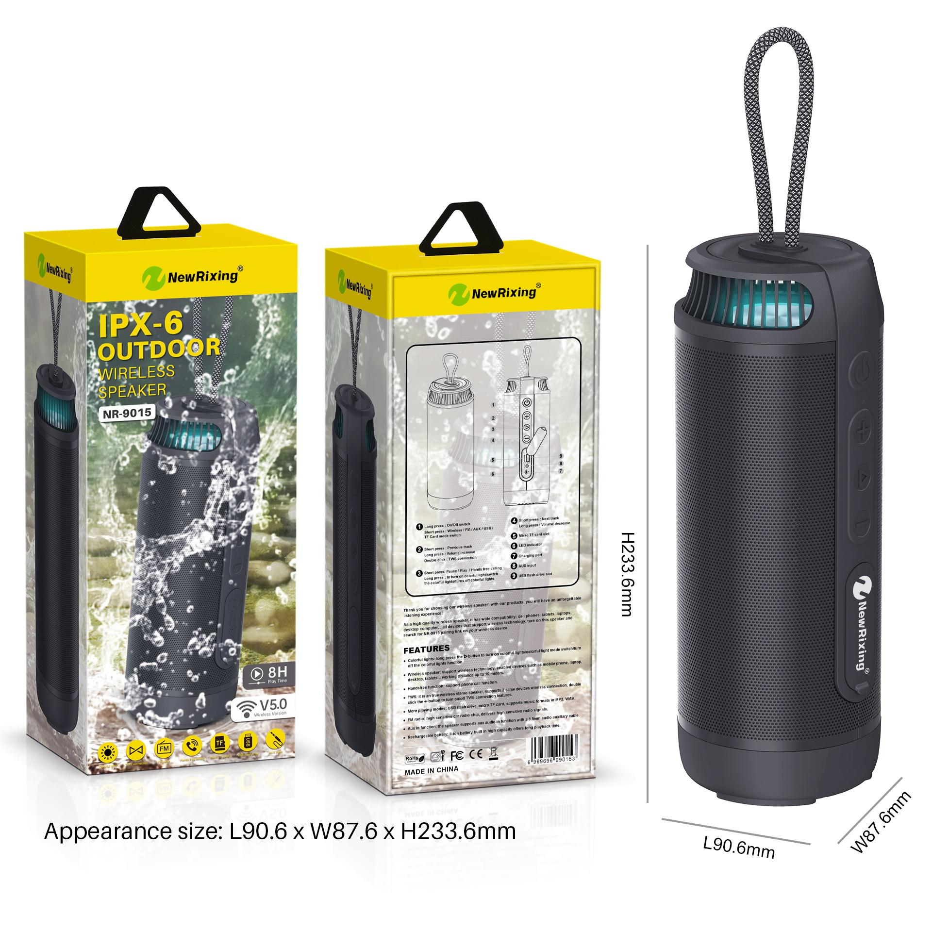 Loa không dây di động Loa siêu trầm Loa Hộp âm thanh mini IPX6 Chống nước Âm trầm mạnh hơn có đèn Gọi điện thoại rảnh tay AUX FM Màu sắc: 9015-Xanh lá cây