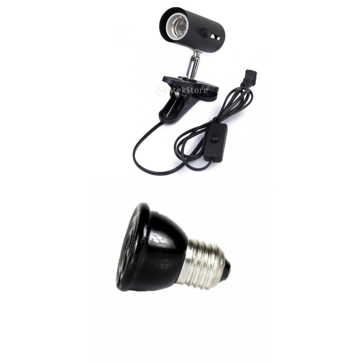 60W Mini Infrared Ceramic Emitter Heat Lamp Light Bulb Reptile Pet Brooder+NW-02 Aquarium Reptile Light Base Holder with Clamp Ceramic Heat Lamp Stand