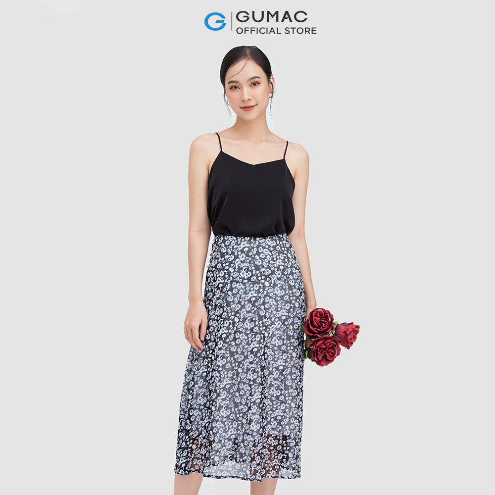 Chân váy midi GUMAC VC05070 phối hoa nhí xinh xắn