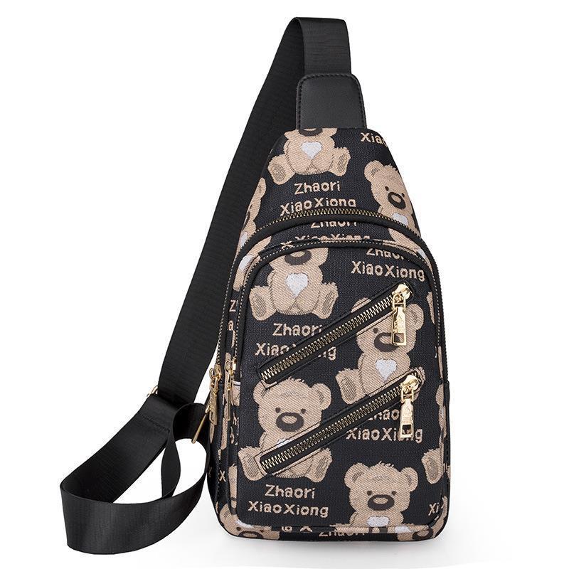 Women's chest bag 2021 New Fashion Bear Bear straddles chest bag ins texture Cartoon Shopping shoulder bag