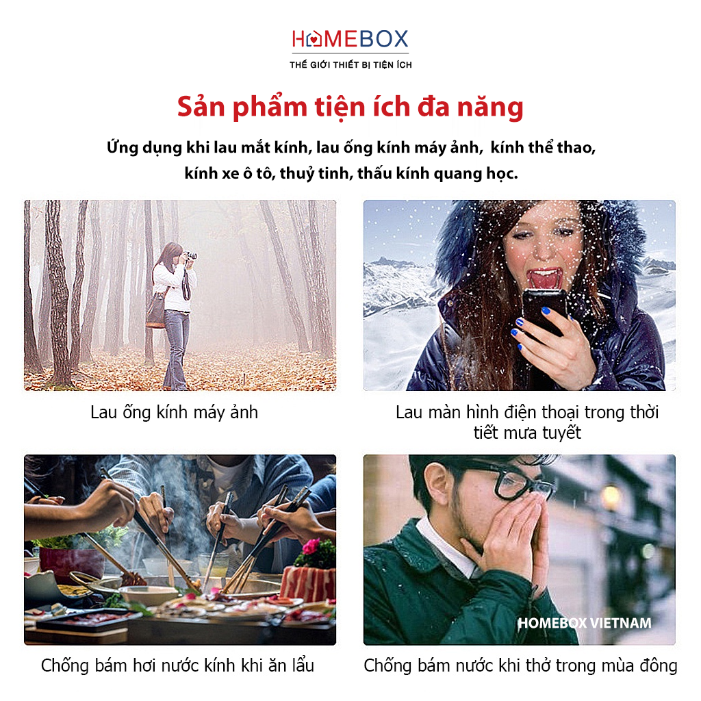 [Hộp 100 Miếng] Khăn lau kính Nano JYoohome miếng khăn giấy chống bám hơi nước, giấy lau kính chống mờ sương, mồ hôi, chống nhờn - Hàng Nhập Khẩu