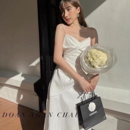 Đầm váy maxi xốp 2s xoắn ngực xốp thái hở lưng xanh trắng Ivy.fashion đi biển dự tiệc dạo phố bigsize gợi cảm sexy