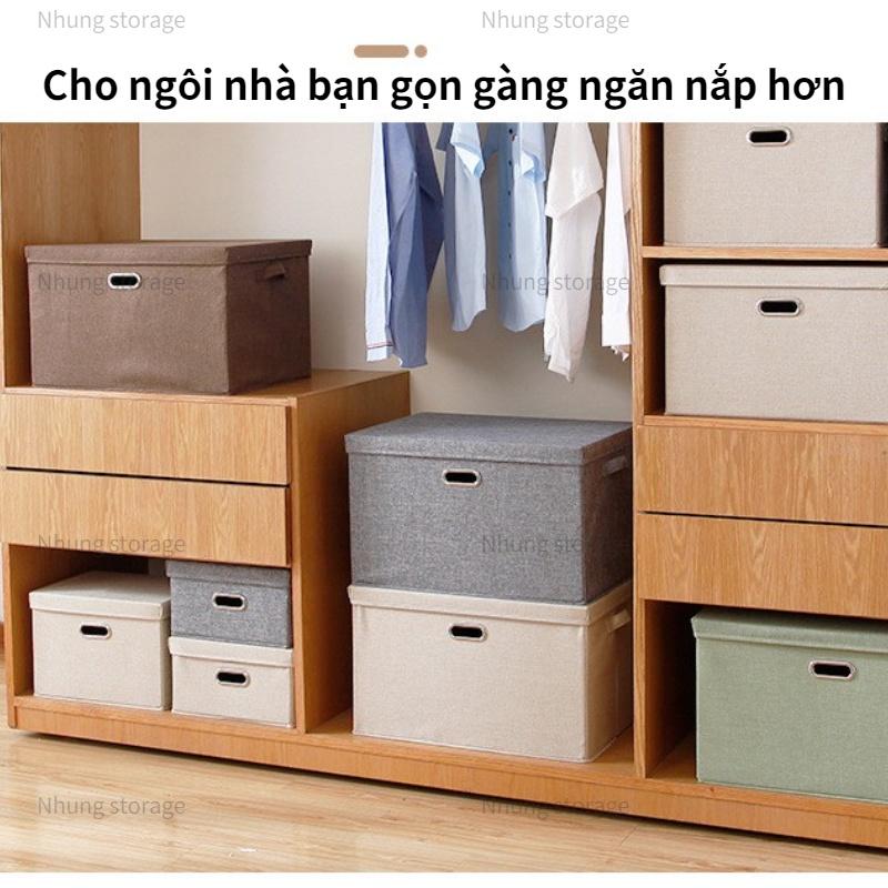 Hộp Vải Đựng Quần áo Chăn Màn Sách Vở Tài Liệu Văn Phòng Thùng Vải Gấp Gọn Có Nắp Đậy Quai Xách và Khuy inox Cao Cấp