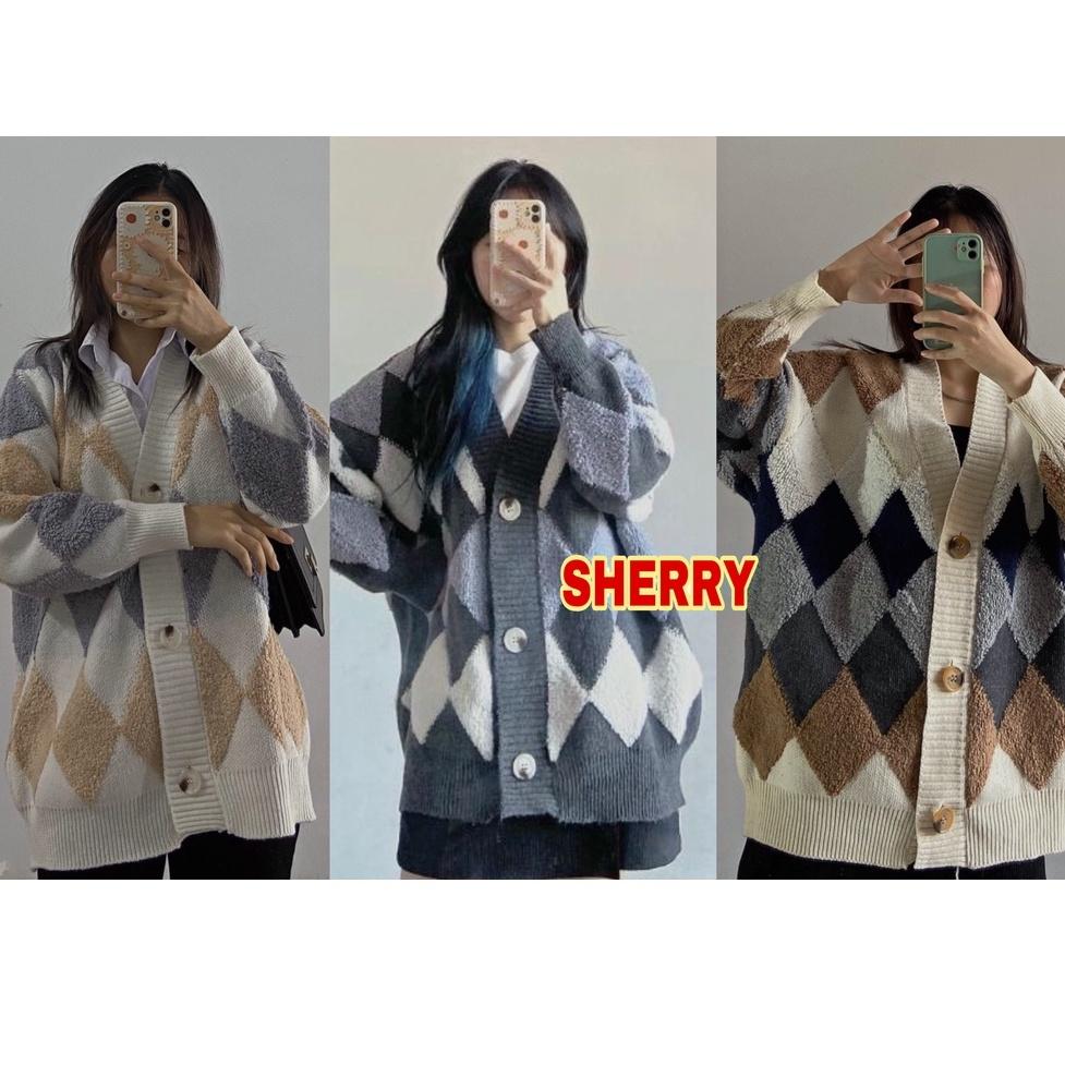 Áo Cardigan Len Chất Dày Họa Tiết Trám Ziczac Nổi Siêu Xinh
