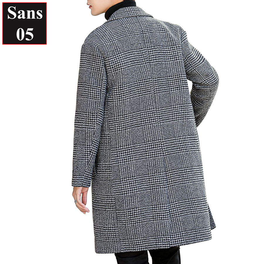 Áo khoác nam dáng dài Sans05 blazer kẻ caro rộng măng tô dạ hàn quốc choàng ngoài big size to lớn 3xl 4xl 90kg 100kg
