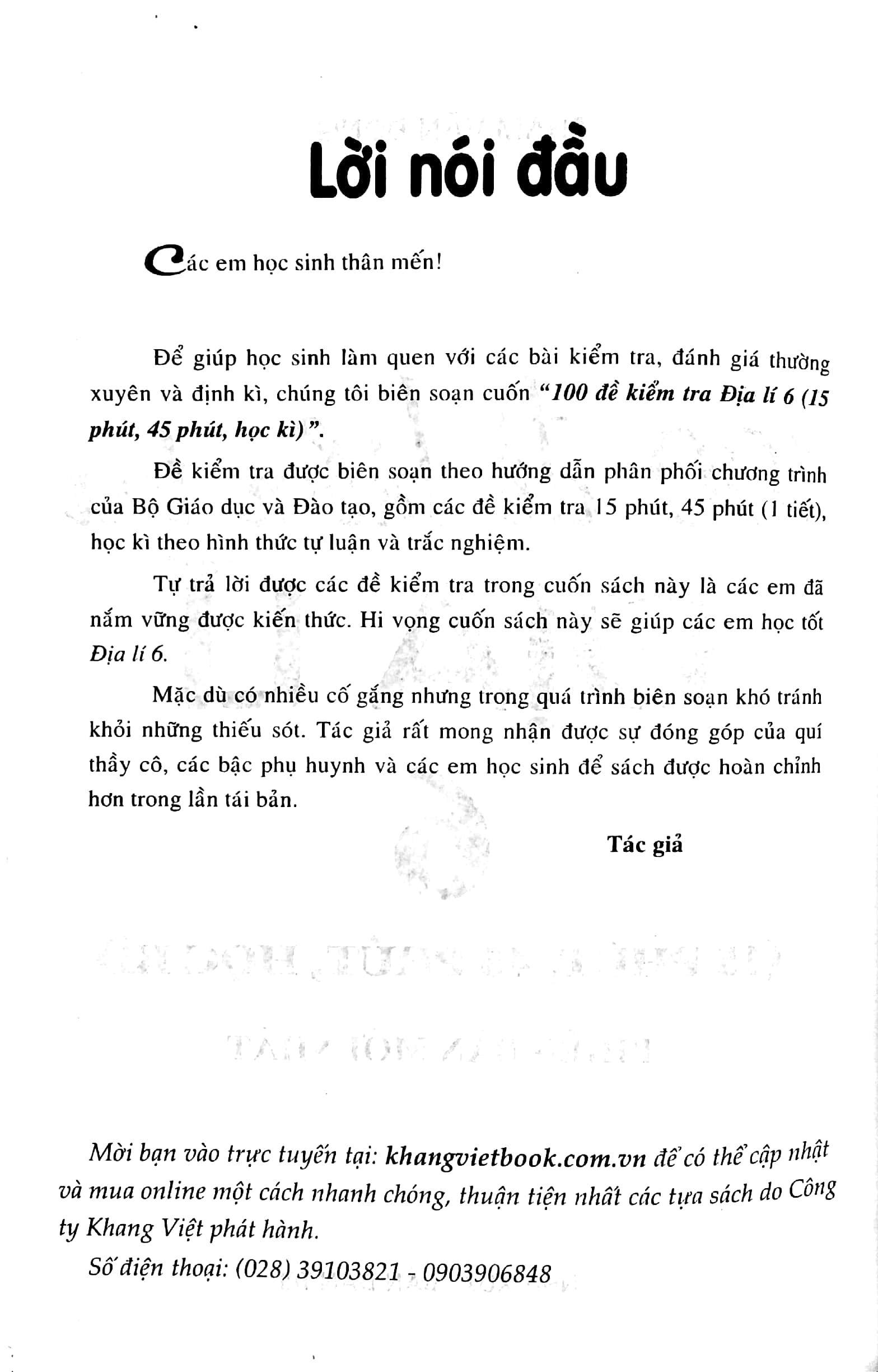 100 Đề Kiểm Tra Địa Lí 6