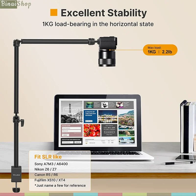 Vijim LS11 / LS02 / LS08 - Chân Đế Kẹp Bàn Kèm Tay Nối Dài Xoay 360 Độ Hỗ Trợ Cho Quay TikTok, Youtube, Review, Làm Đẹp - Hàng chính hãng