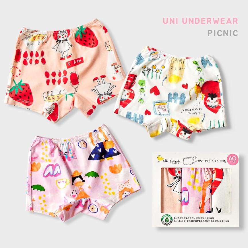 Set 3 quần chip đùi cho bé gái U6004 - Unifriend Hàn Quốc, Cotton Organic