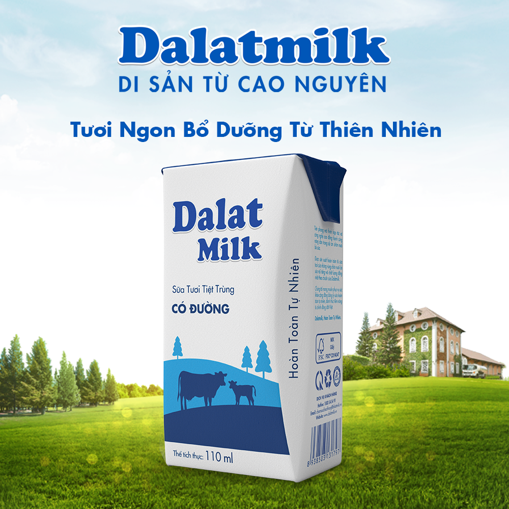 Thùng 48 hộp sữa tươi tiệt trùng Dalatmilk có đường 110 ml (110 ml x 48)