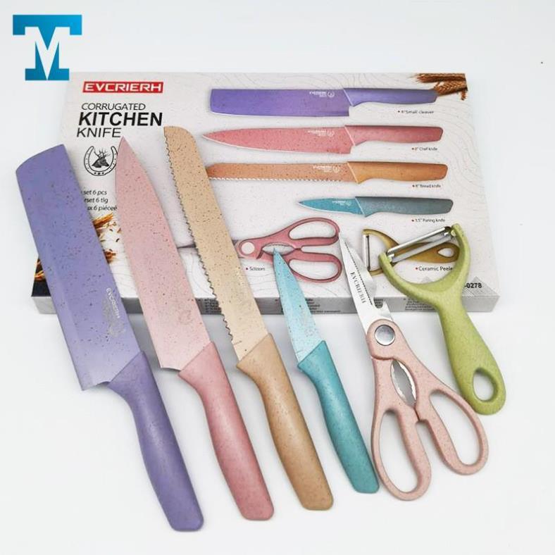 Bộ dao cắt nhà bếp Kitchen 6 món, nhiều màu sắc bắt mắt, thiết kế hiện đại