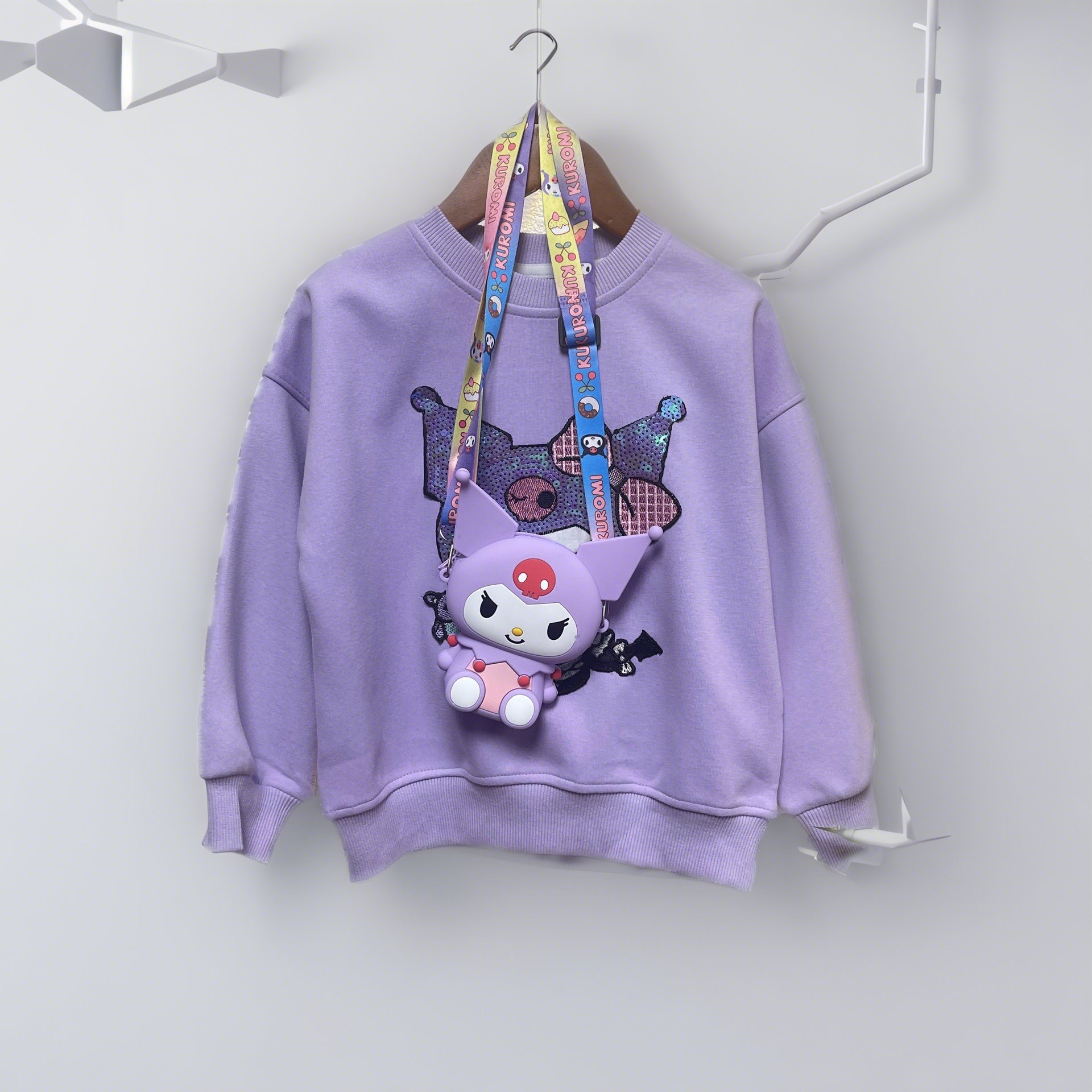 Áo nỉ bé gái cổ tròn tặng túi 4-10 tuổi hình kuromi và thỏ chất liệu cao cấp kiểu dáng thời trang