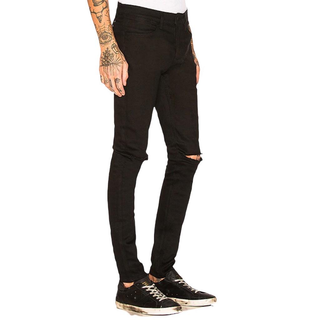 Quần Jean Nam The Luyn Black Màu Đen Rách Gối Mix-Match Năng Động Vải Dày Dặn Bền Lâu Khó Phai Màu