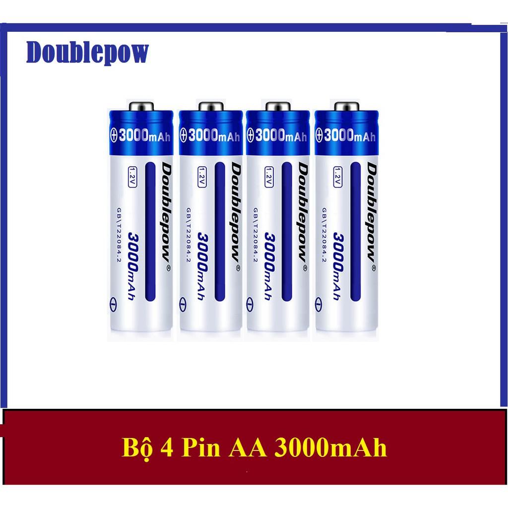 Combo Bộ Sạc nhanh Tự ngắt Tốc Độ Cao Màn Hình LCD Tặng 4 Pin AA 3000mAh Doublepow