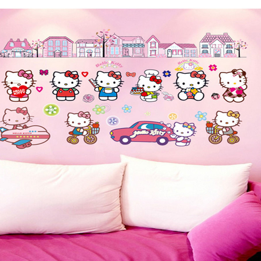 decal dán tường cho bé hello kitty  thành phố kitty ngộ nghĩnh