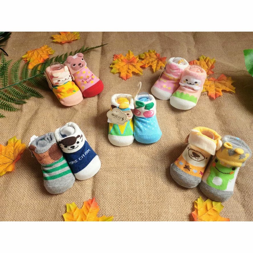Vớ cho bé-Set 3 đôi vớ in hình thú đáng yêu cho bé sơ sinh/ tất sơ sinh