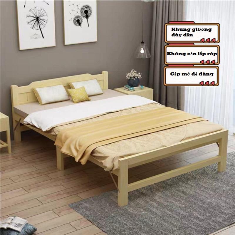 Giường ngủ - giường ngủ gỗ thông gấp gọn, kích thước ngang 80cm, 100cm, 120cm, 150cm, tặng kèm đệm, gối - Re0555