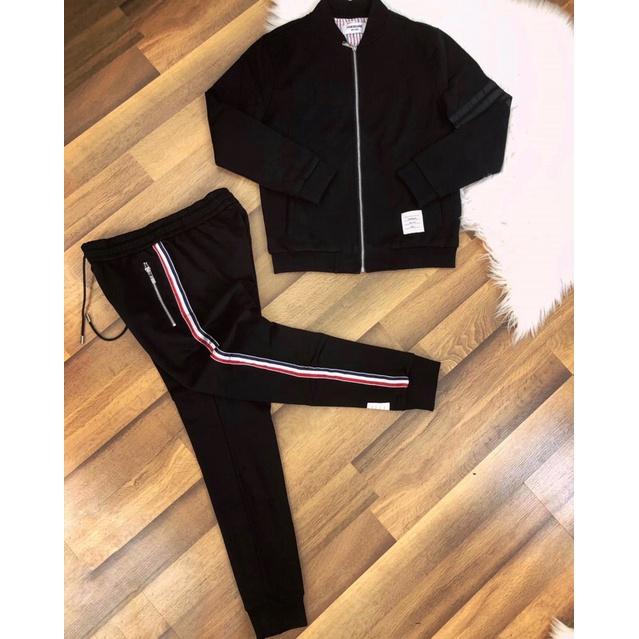 Bộ nỉ nam thu đông dài tay khoá dây đỏ chất bộ nỉ thể thao nam cao cấp