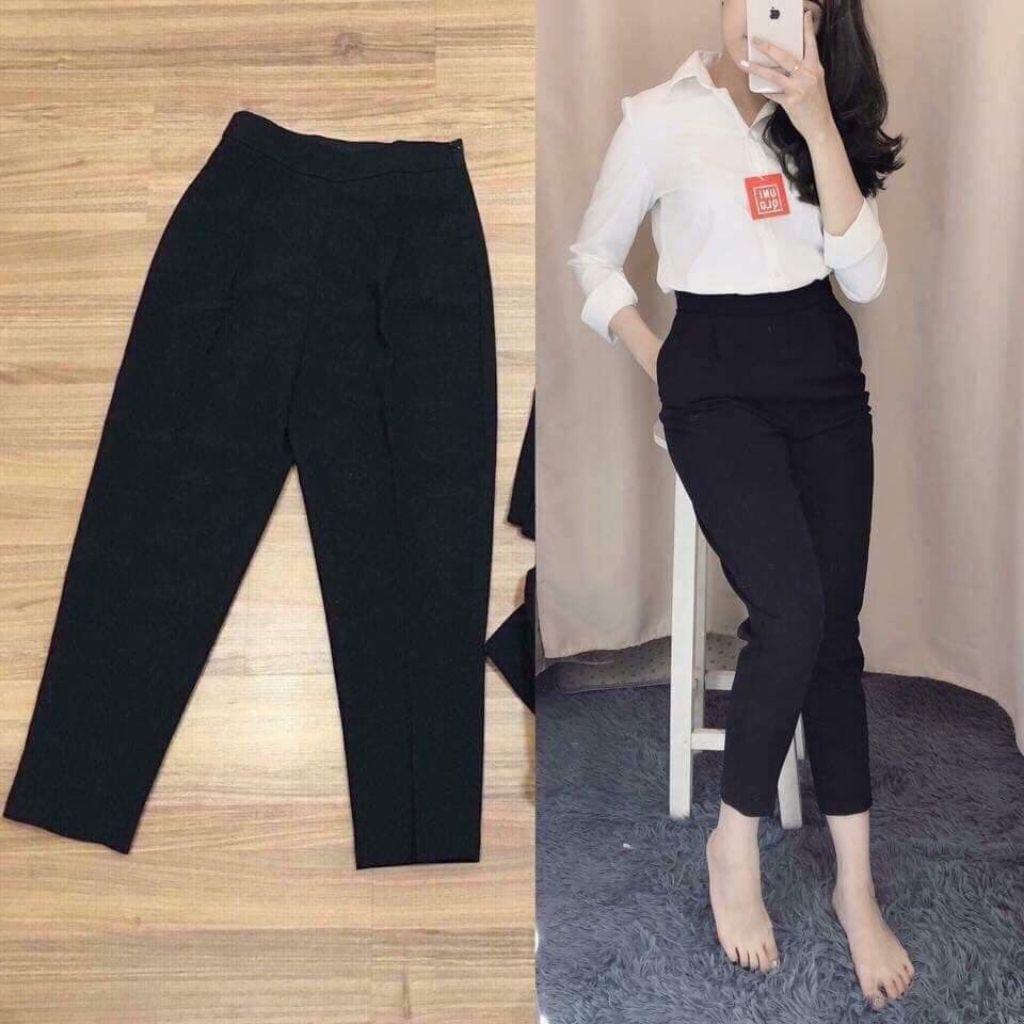 Quần Baggy Nữ Cạp Chun Sau- Baggy Cạp Cao Khóa Sườn-Quần Âu Vải Không Bị Nhăn 1 Màu
