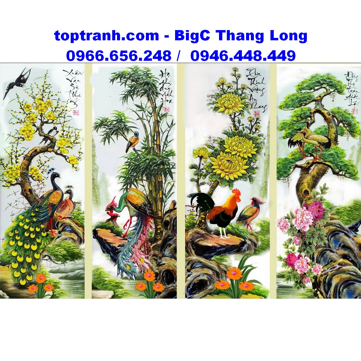 Tranh thêu chữ thập tùng cúc trúc mai thêu kín MN0265 chưa thêu