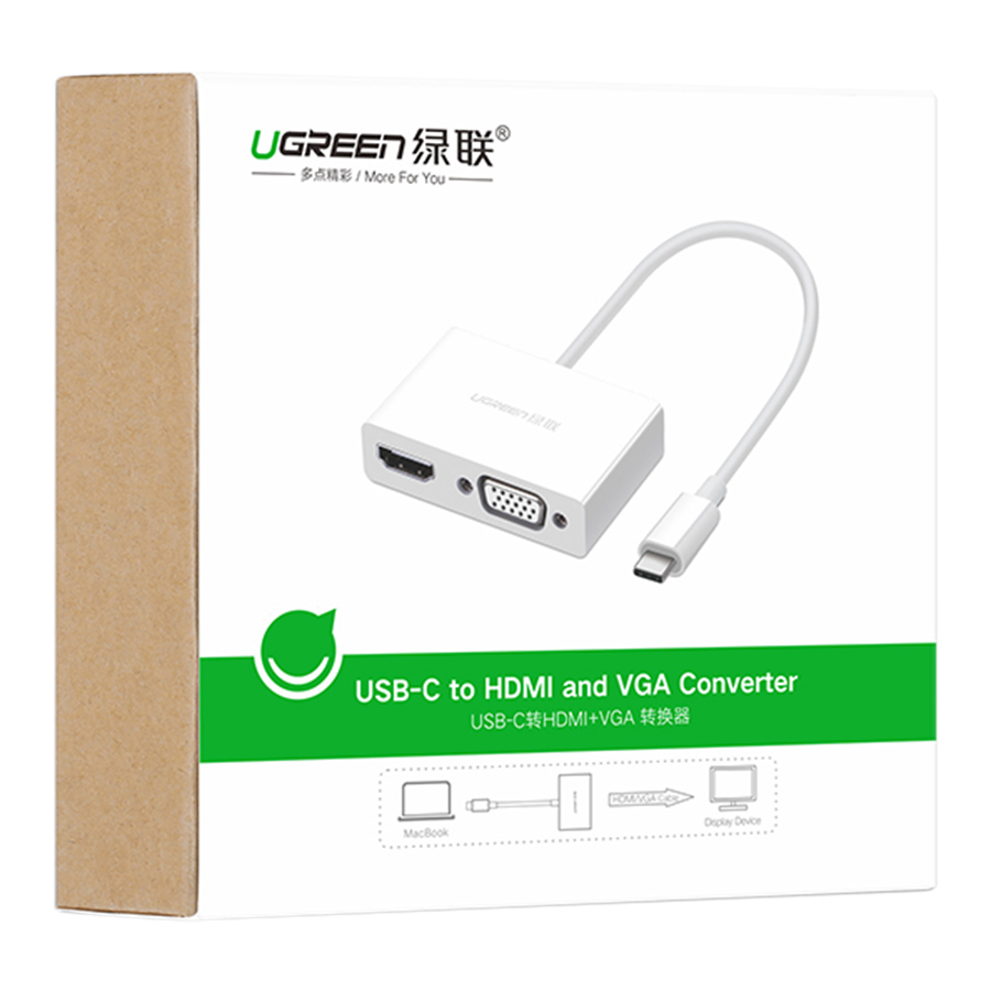 Cáp Chuyển Đổi Ugreen USB Type-C Sang VGA HDMI 30843 (15cm) - Hàng Chính Hãng