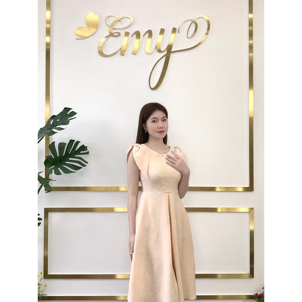 Đầm EMY EM6620 Xòe Gấm Vai Nơ Có Túi