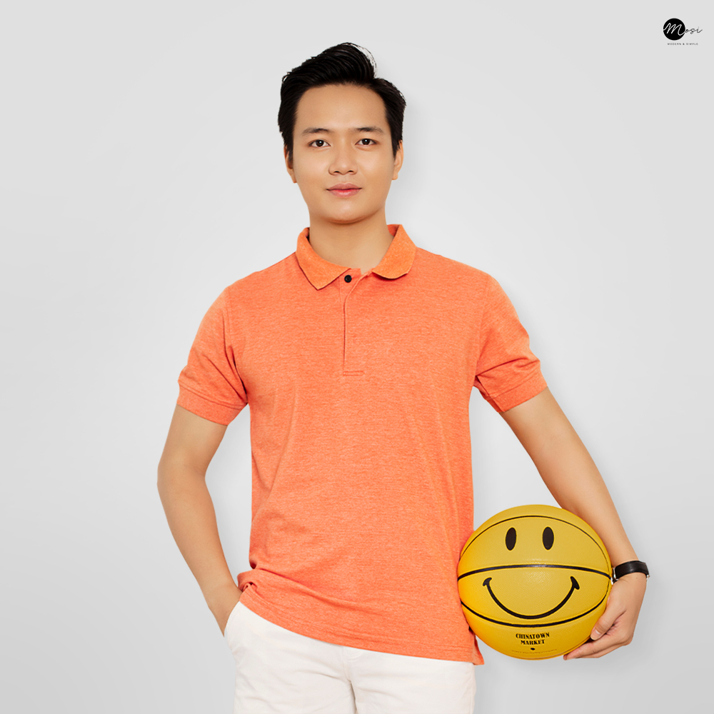 Áo polo nam cổ bẻ basic vải cotton chuẩn form, lịch sự, năng động, CAM ĐẬM - MOSI