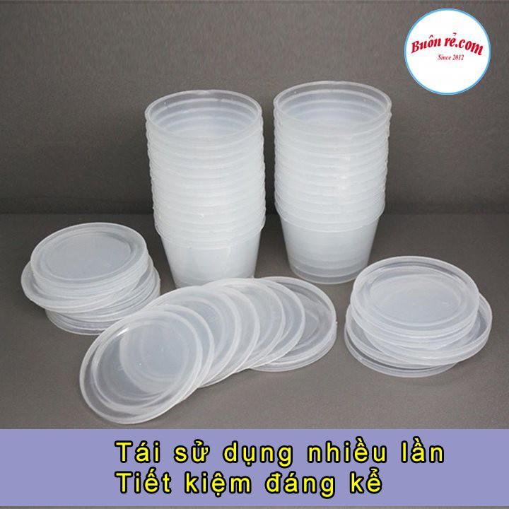 Sỉ 50 Hộp nhựa làm caramen hình tròn có nắp size lớn Việt Nhật, Hộp làm bánh flan, sữa chua, thạch