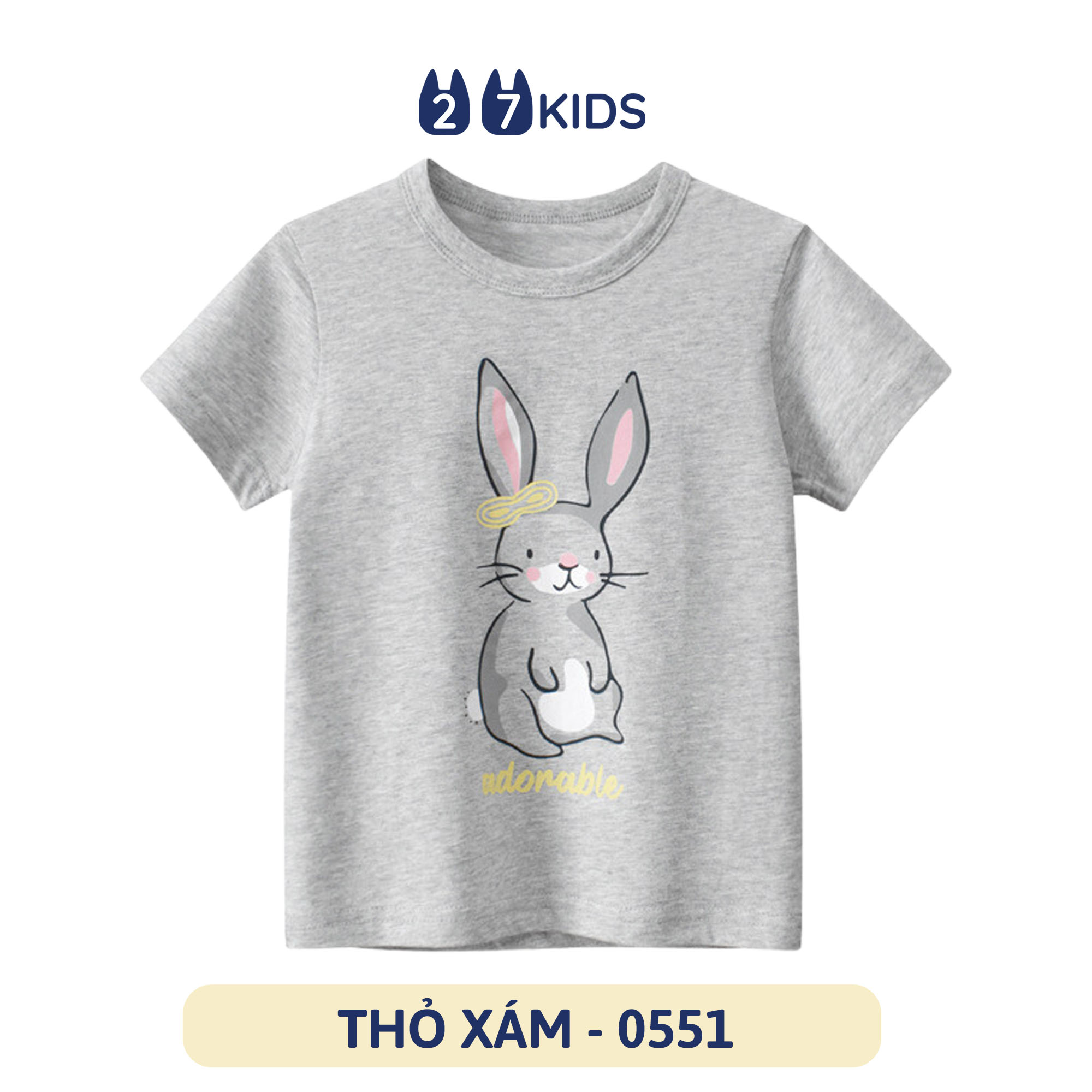 Áo thun bé gái ngắn tay 27Kids áo cộc nữ 100 Cotton cho trẻ từ 2-10 tuổi GSTS2 – THỎ XÁM – 0551 – 100 13-15kg