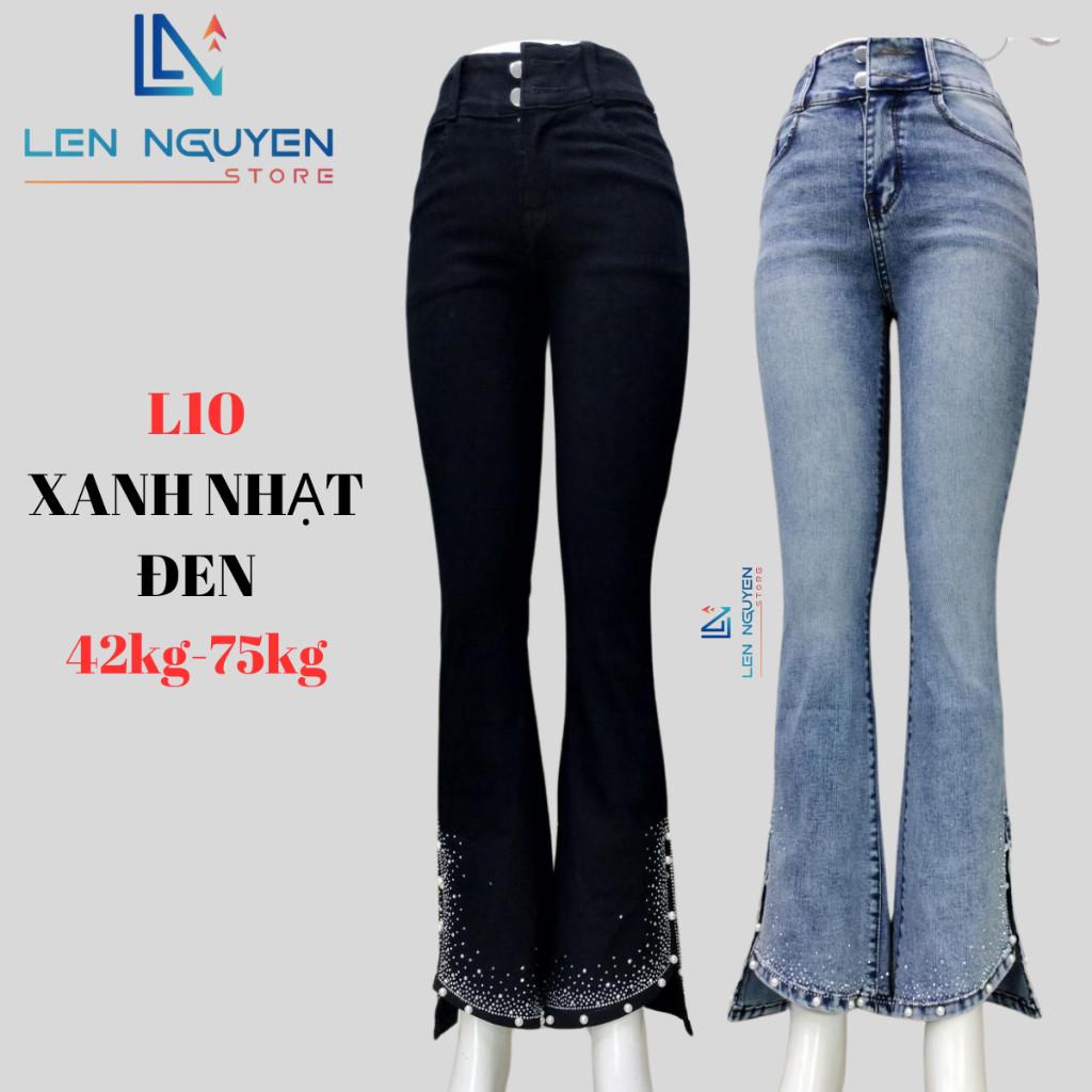 L10_Quần jean nữ, loe, lưng cao, quần bò nữ dáng ôm, quần rin nữ có big size, cho 42kg đến 75kg,LEN NGUYEN STORE - Đen