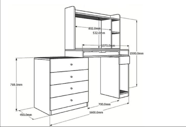 Bàn làm việc kèm kệ sách nhỏ và chân ngăn tủ 160*45*150cm (BH-11)