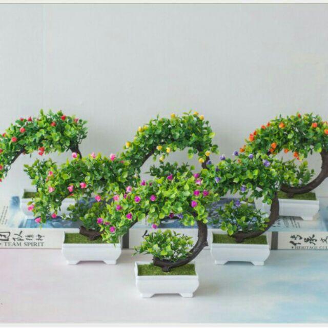 CÂY GIẢ BONSAI HOA RỰC RỠ (kèm chậu) để bàn trang trí decor