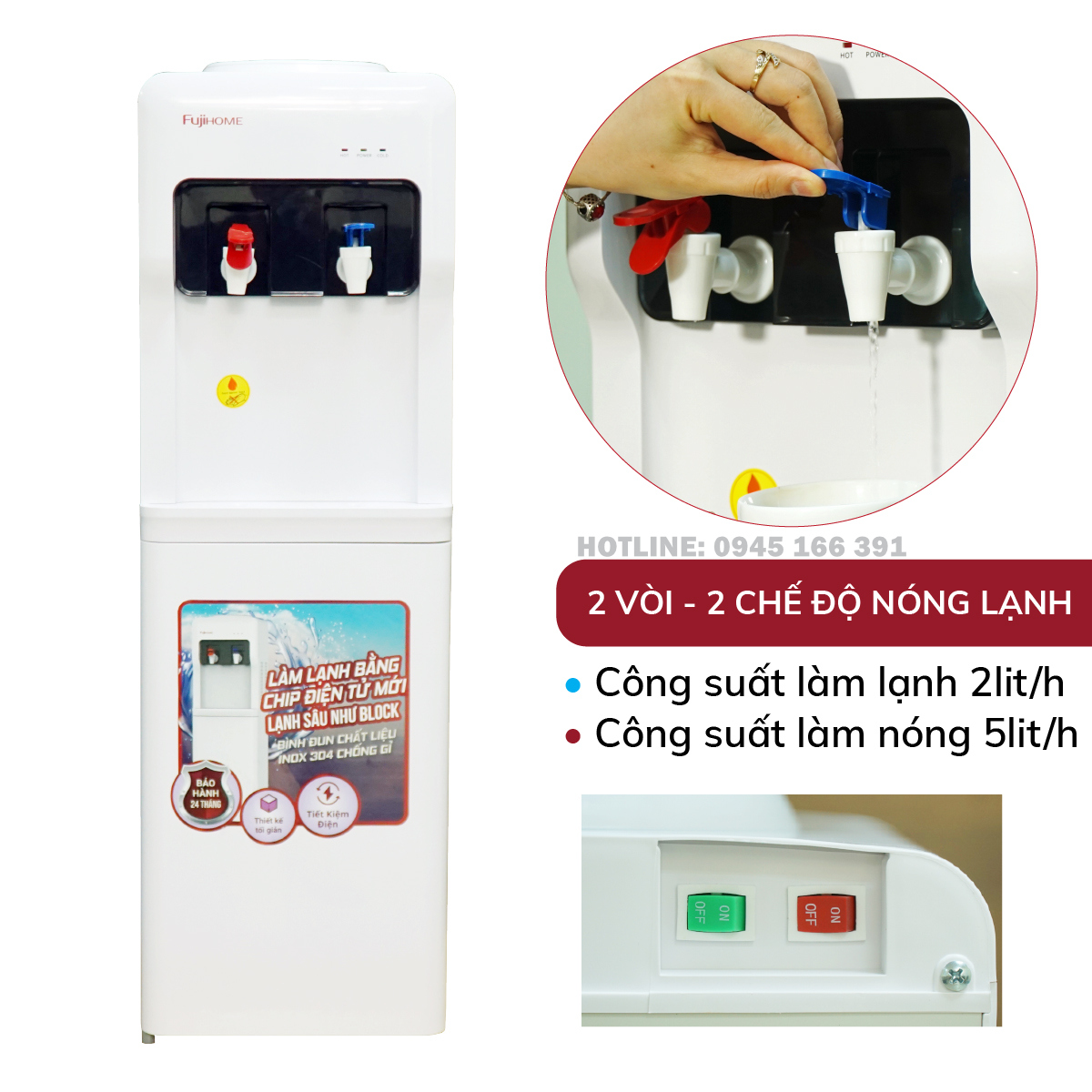 Cây nước nóng lạnh Nhật Bản Fujihome WD5320E khóa vòi nóng, bình lọc tủ máy lọc nước nóng lạnh mini uống tự ngắt tiết kiệm điện - Hàng Nhập Khẩu