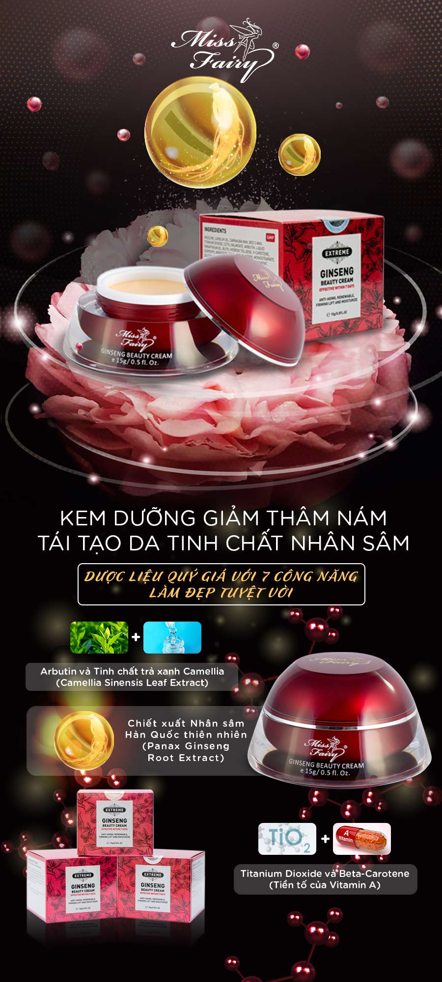 Kem Dưỡng Da Chống Lão Hóa Tinh Chất Nhân Sâm Miss Fairy (15g)