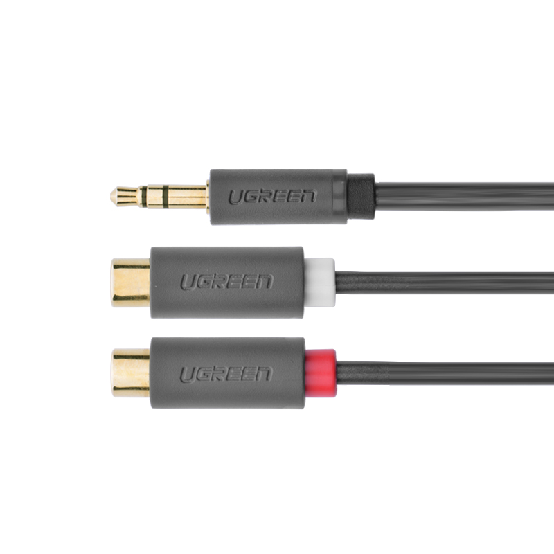 Cáp âm thanh chuyển jack 3.5mm sang 2 đầu hoa sen RCA dài 20CM UGREEN AV109 10547 - Hàng Chính Hãng
