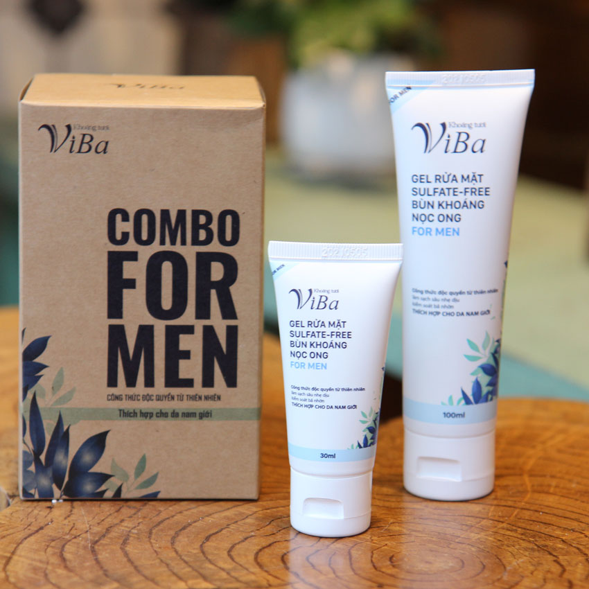 COMBO FOR MEN- Gel rửa mặt bùn khoáng nọc ong + Xịt khoáng tươi Viba - BỘ ĐÔI DÀNH CHO NAM GIỚI