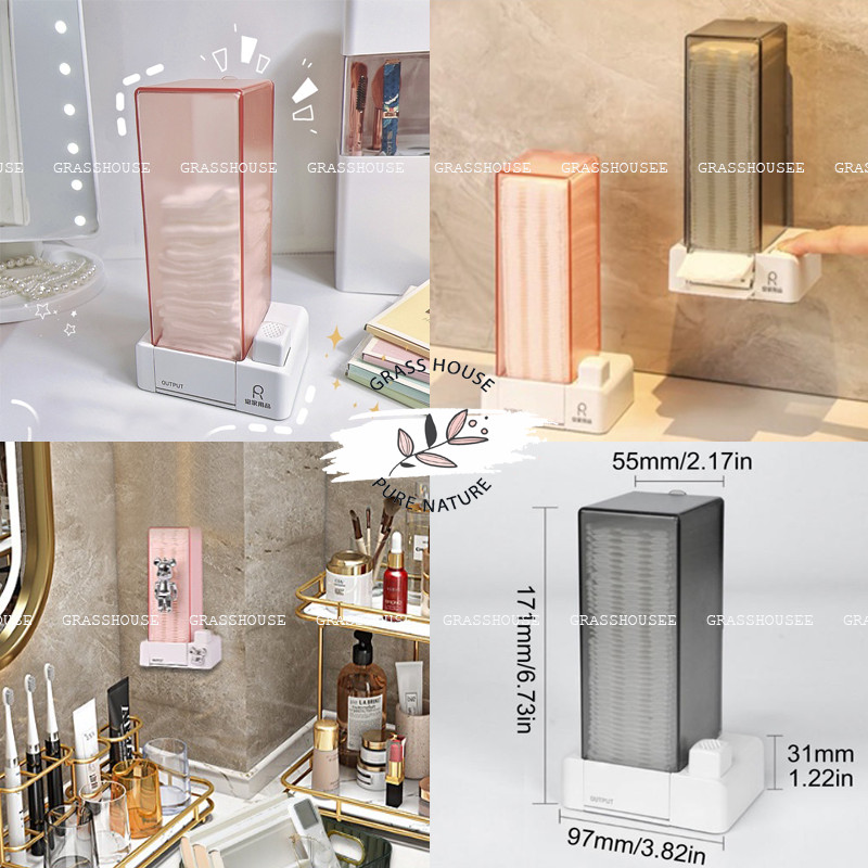 HỘP ĐỰNG BÔNG TẨY TRANG TREO TƯỜNG HOẶC ĐỂ TRÊN BÀN, BẤM NÚT TIỆN DỤNG CHỐNG BỤI