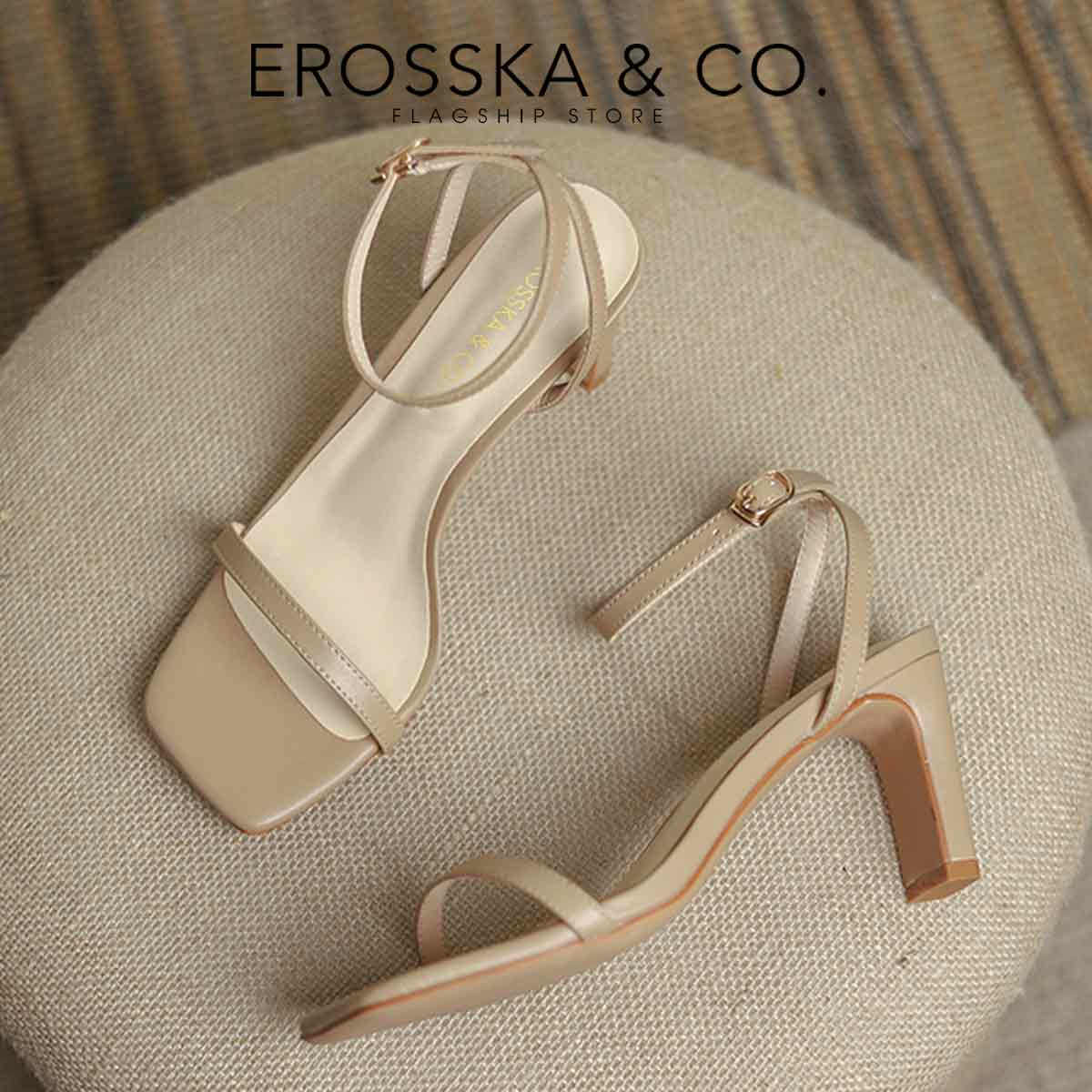 Erosska - Giày sandal cao gót nữ mũi vuông quai mảnh cao 8cm - EB054