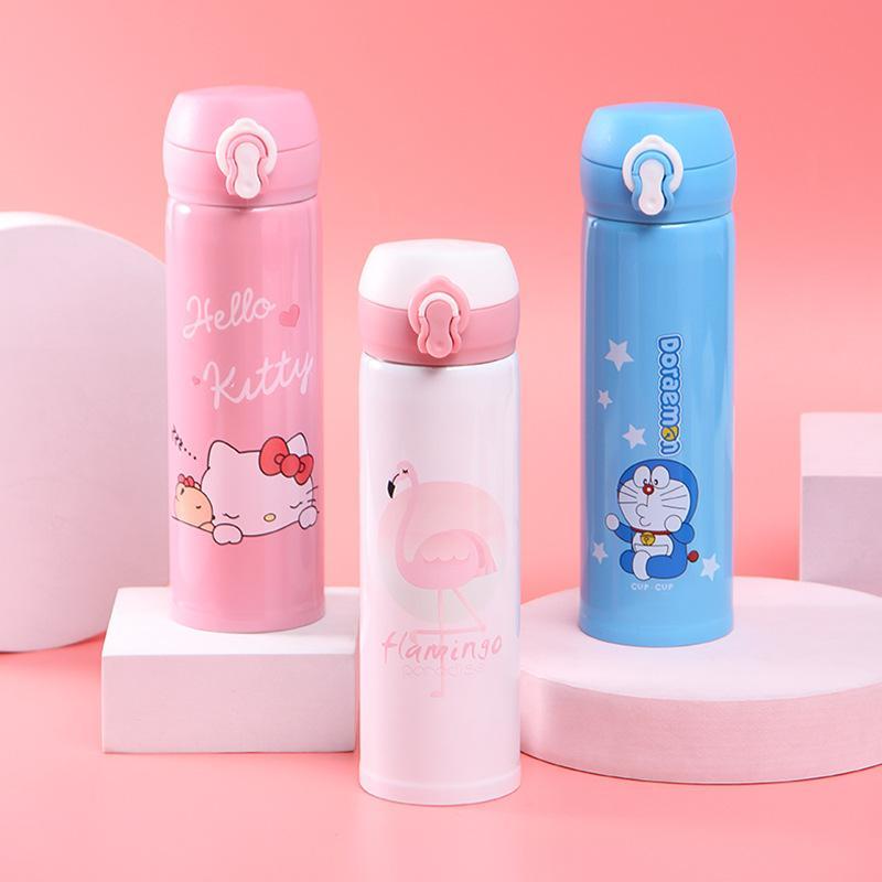 [HSP195][Rẻ vô địch] Bình giữ nhiệt inox 304 kèm sticker có dây quai 450 ml siêu cute