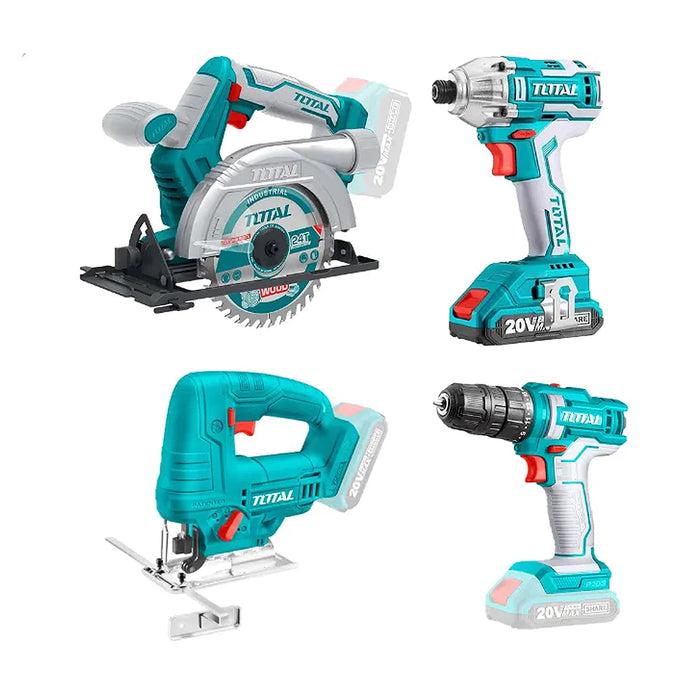 BỘ COMBO 4 MÁY GỒM CƯA ĐĨA TRÒN TSLI1401, CƯA LỌNG TJSLI6508, SIẾT VÍT TIRLI2017 VÀ KHOAN TDLI20051 DÙNG PIN 20V 45NM TOTAL TCKLI20104 - HÀNG CHÍNH HÃNG
