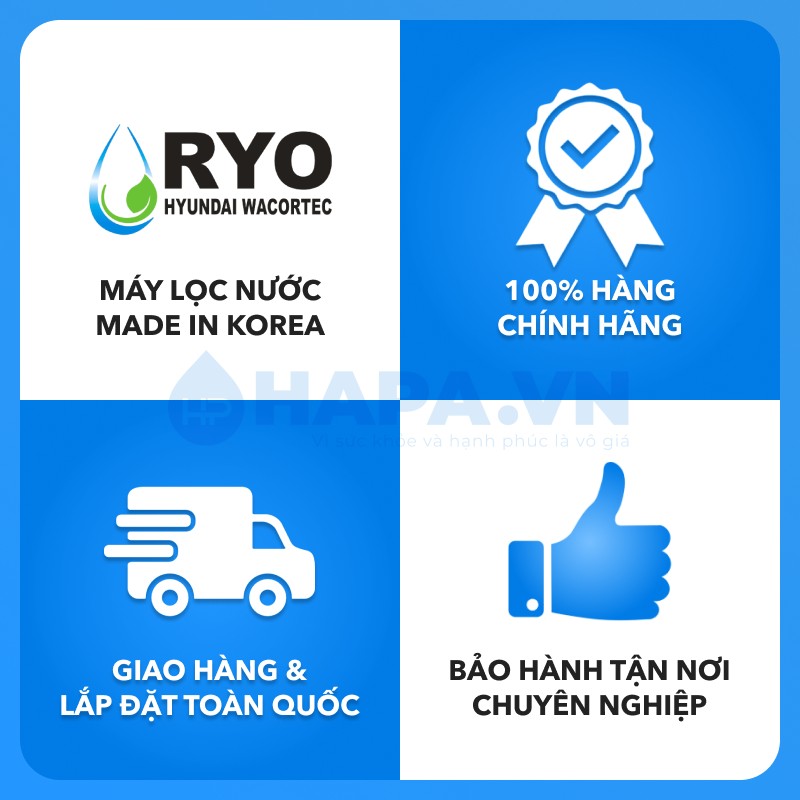 Bộ 4 Lõi Lọc Nước RYO HYUNDAI PGP1000, Sediment, Pre-Carbon, UF Membrane Filter, Post Carbon, Nhập Khẩu Hàn Quốc - Hàng Chính Hãng.