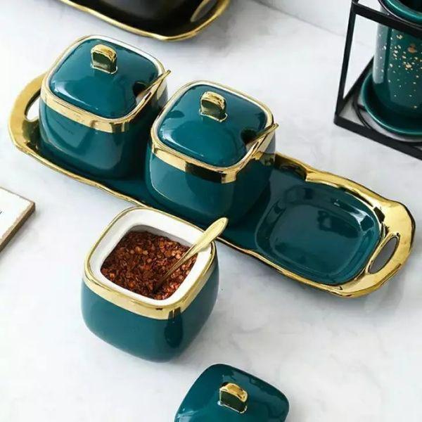 Hộp Sứ Đựng Gia Vị Có Kèm Khay