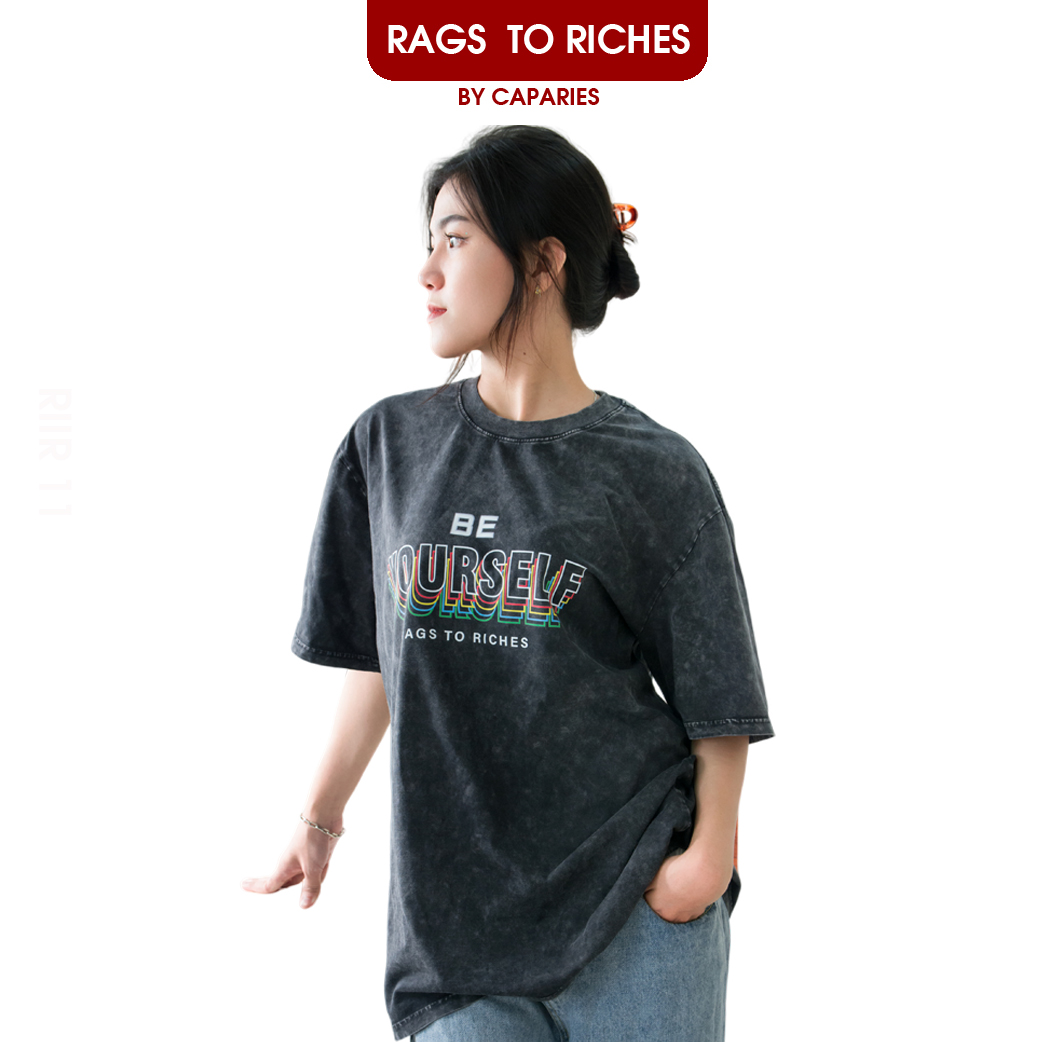 Áo Thun Nư Cao Cấp Wash06 RAGS TO RICHES CAPARIES - Form rộng Unisex Cotton 4 chiều Chống Nhăn Cổ tròn Cao Cấp - Hang Chinh Hang - Wash - XXL