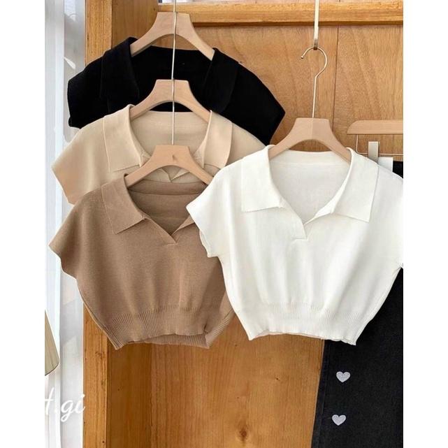 Áo len cộc tay cổ polo dáng basic