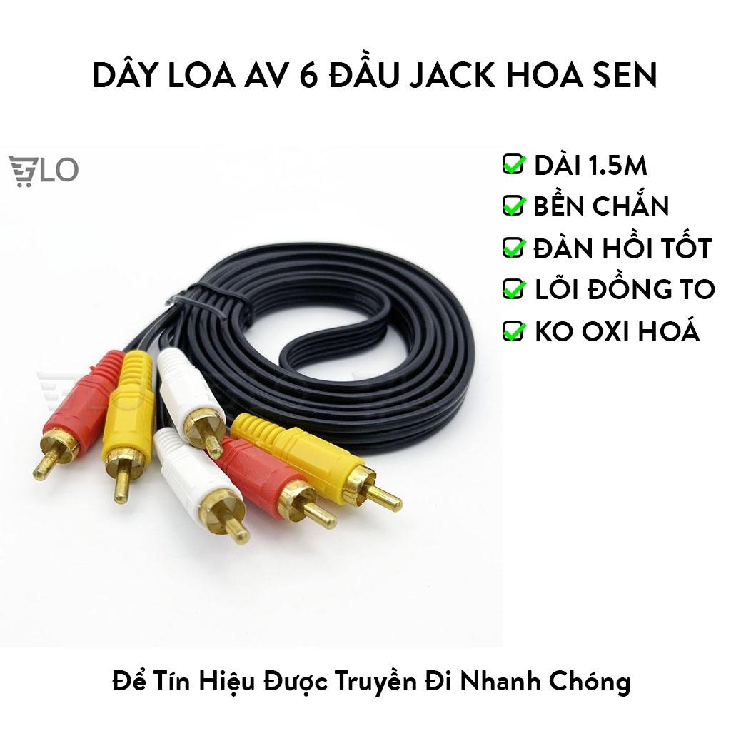 Dây Loa AV 6 Đầu Jack Hoa Sen RCA Dài 1.5M (Đen) Hàng Xịn Bóc Thiết Bị, Đầu Jack Chắc Chắn, Đàn Hồi Tốt, Dây Lõi Đồng To