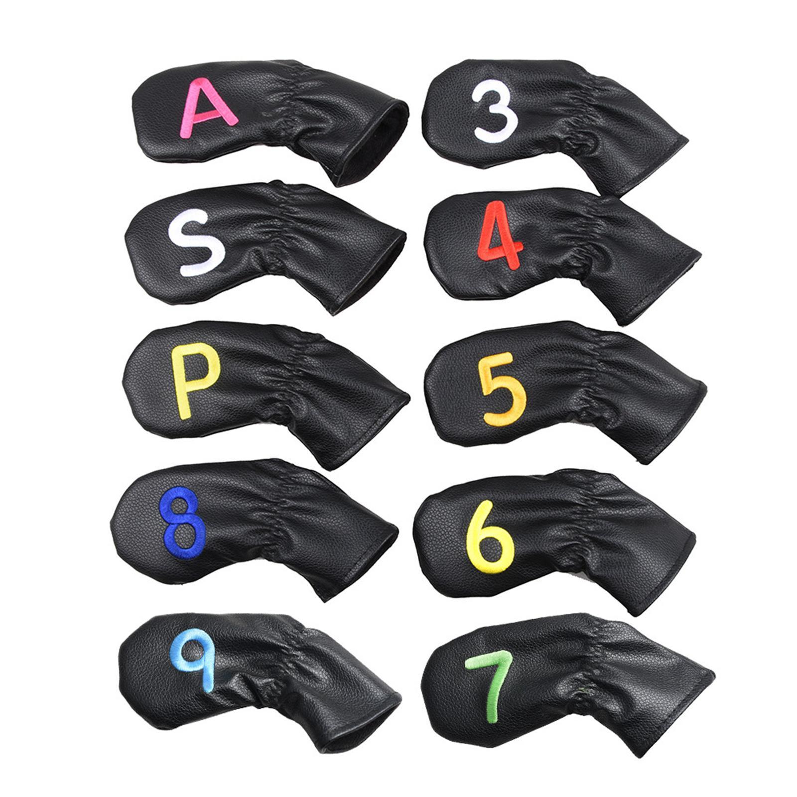Leather Golf Irons Head Covers Embroidery Number, Golf Head Protector Guard