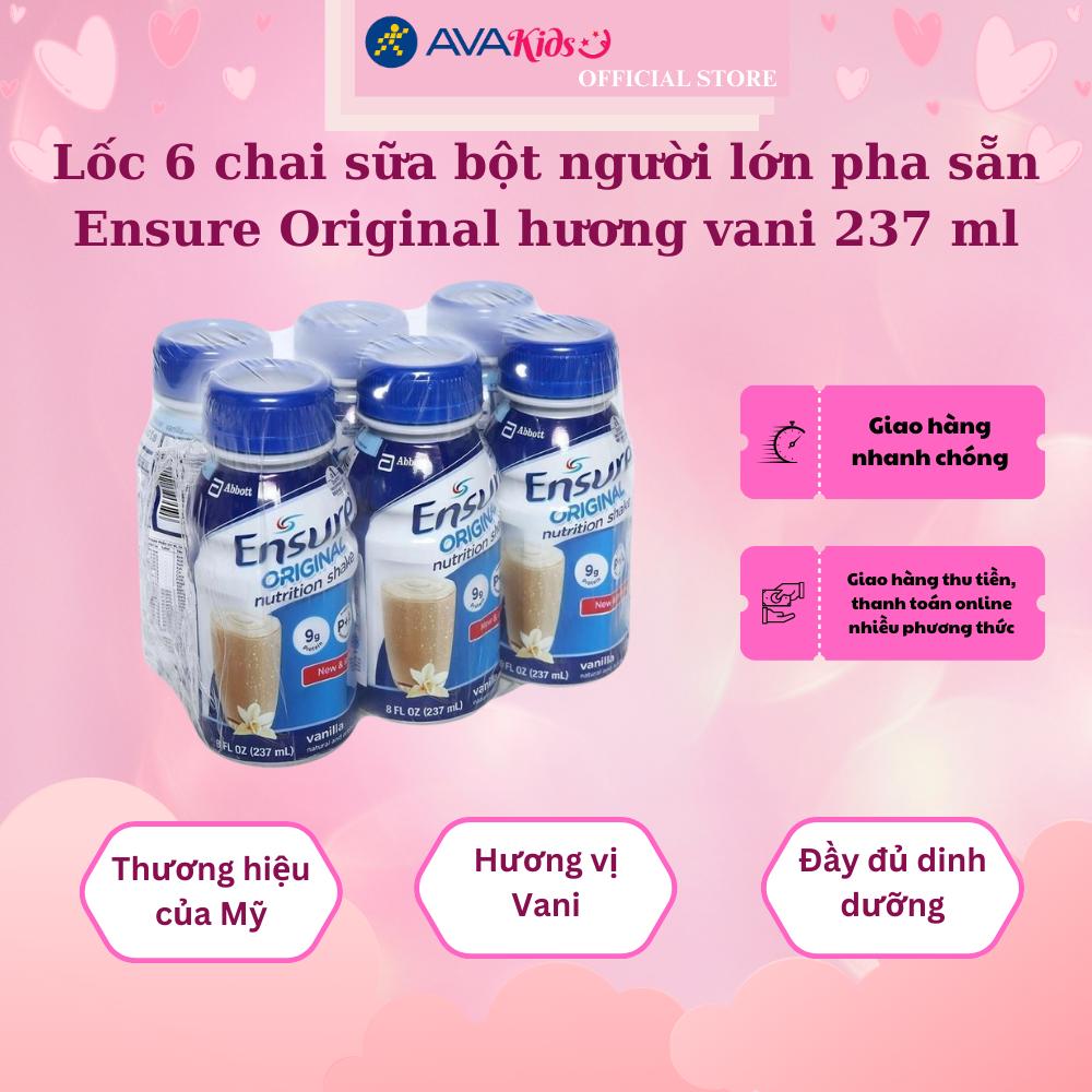 Lốc 6 chai sữa bột người lớn pha sẵn Ensure Original hương vani 237 ml