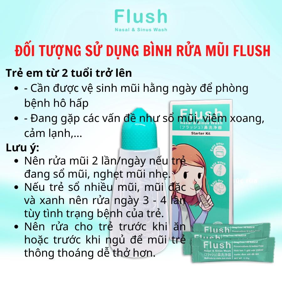 Combo Bình Rửa Mũi Cho Trẻ FLUSH Chính Hãng Gồm 1 Bình Và Hộp 30 Gói Muối Tinh Khiết