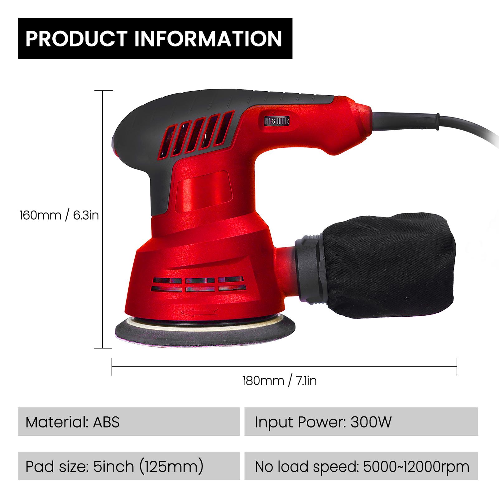 300W Máy Chà Nhám Lập Dị Điện Cầm Tay Tấm Chà Nhám 5 Inch 125Mm Máy Đánh Bóng Điện Chế Biến Gỗ Nội Thất Máy Đánh Bóng Ô Tô Có Hộp Đựng Bụi 6 Tốc Độ Điều Chỉnh